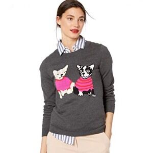 J. Crew Mercantile Womens Gray Dog Intarsia Sweater French Bulldog Pink Medium